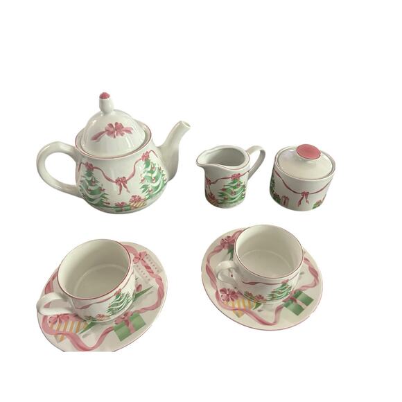 Vintage Sango 1992 'Home For Christmas'Piece Tea Set Pot Cream Sugar Bowl - Picture 1 of 4